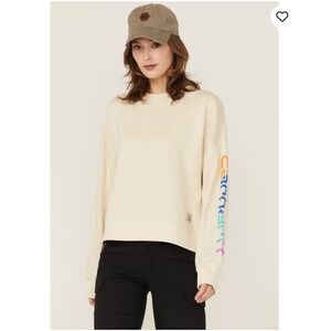 Carhartt Womens Loose Fit Tencel Crewneck Sweatshirt Beige Rainbow logo size M